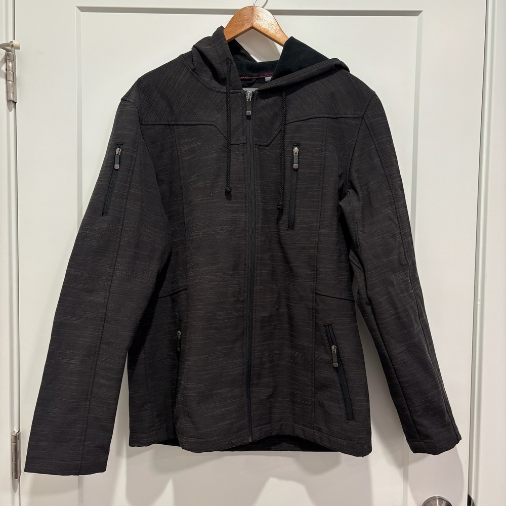 BKE Men's Charcoal Heather Soft Shell Hooded Jacket Full Zip Outerwear Large